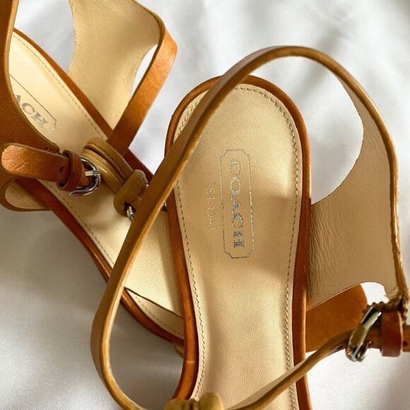 COACH GENESIS CAMEL BROWN LEATHER T-STRAPS SANDALS - 7B - Picture 10 of 10